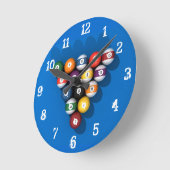 Billiards / Pool Balls: Wall Clock Ronde Klok (Hoek)