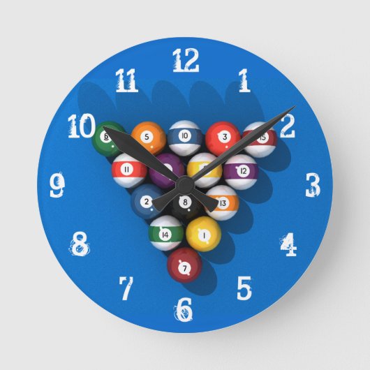 Billiards / Pool Balls: Wall Clock Ronde Klok (Voorkant)