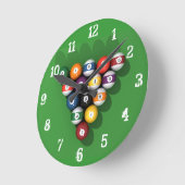 Billiards / Pool Balls: Wall Clock Ronde Klok (Hoek)