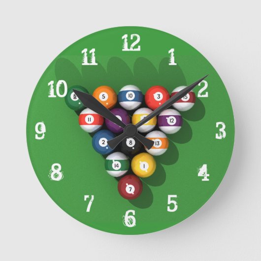 Billiards / Pool Balls: Wall Clock Ronde Klok (Voorkant)