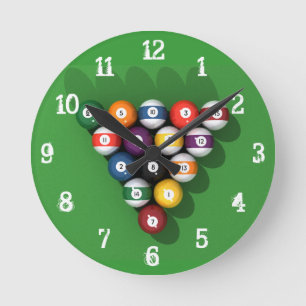 Billiards / Pool Balls: Wall Clock Ronde Klok