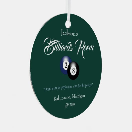 Billiards Pool Man Cave Kerstversiering Metalen Ornament (Voorkant Rechts)