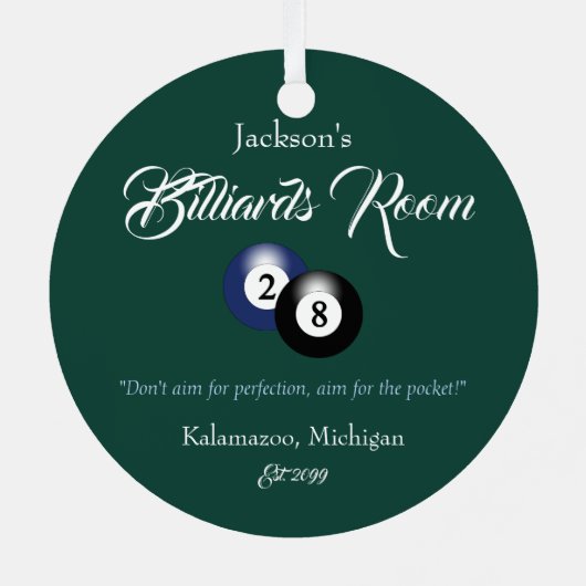 Billiards Pool Man Cave Kerstversiering Metalen Ornament (Achterkant)