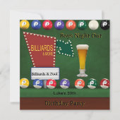 Billiards Pool Mans Birthday Party Night Beer Kaart (Voorkant)