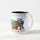 Billiards, Pool Player Cartoon Tweekleurige Koffiemok (Voorkant rechts)