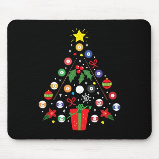 Billiards Pool Player Kerstversierboomfinanciering Muismat (Voorkant)