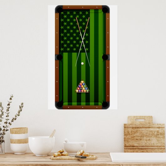 Billiards Pool Player Table VS Amerikaanse vlag Poster (Keuken)