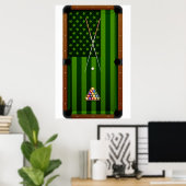 Billiards Pool Player Table VS Amerikaanse vlag Poster (Thuiskantoor)
