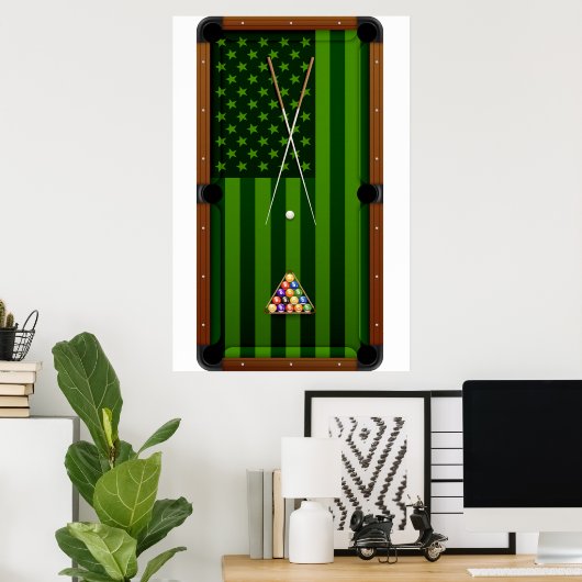 Billiards Pool Player Table VS Amerikaanse vlag Poster (Thuiskantoor)