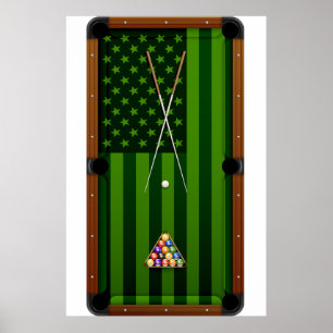 Billiards Pool Player Table VS Amerikaanse vlag Poster
