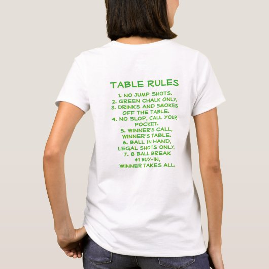 Billiards Pool Room Rules met Logo voorzijde T-shirt (Achterkant)