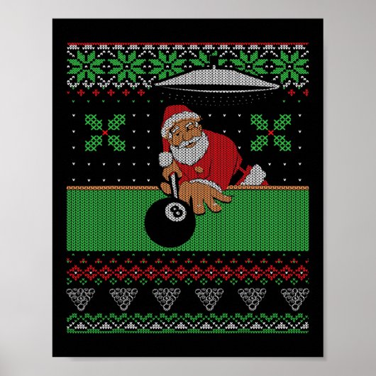 Billiards Pool Ugly Christmas Sweater Style Poster (Voorkant)