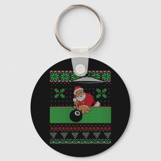 Billiards Pool Ugly Christmas Sweater Style Sleutelhanger (Voorkant)