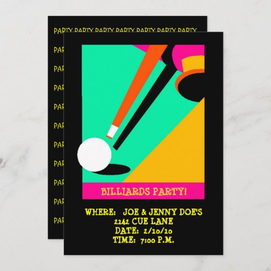 BILLIARDS ~ POOLPARTIJINVITATIE ~EZ OM AAN TE PASS KAART (Voorkant / Achterkant)