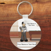 Billiards, poolspeler - Mannelijke Cartoon Sleutelhanger (Voorkant)