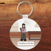 Billiards, poolspeler - Vrouw Cartoon Sleutelhanger (Voorkant)