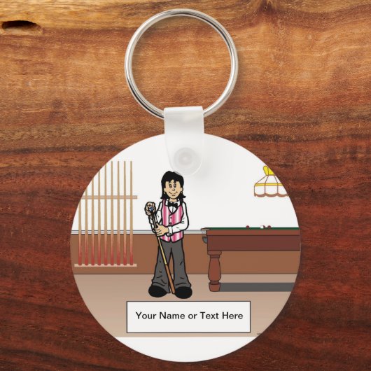 Billiards, poolspeler - Vrouw Cartoon Sleutelhanger (Voorkant)