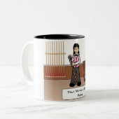 Billiards, poolspeler - Vrouw Cartoon Tweekleurige Koffiemok (Voorkant links)