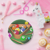 Billiards, rekken ze op, kleurrijk ontwerp, papieren bordje (Feest)