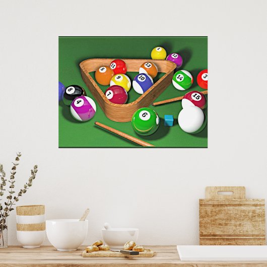 Billiards, rekken ze op, kleurrijk ontwerp, poster (Keuken)