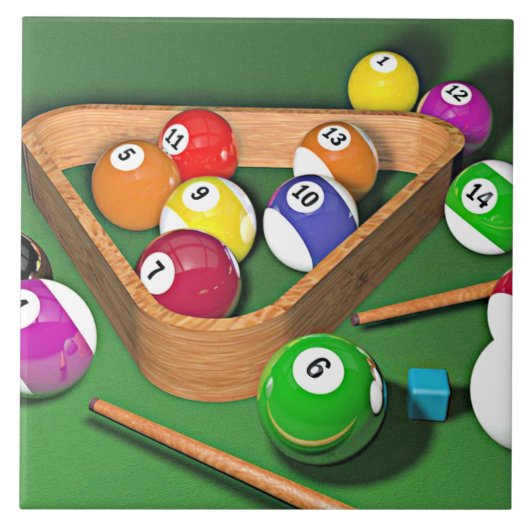 Billiards, rekken ze op, kleurrijk ontwerp, tegeltje (Voorkant)
