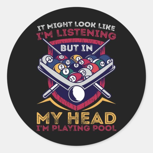 Billiards Snooker Pool Game Player Sportwedstrijd Ronde Sticker (Voorkant)