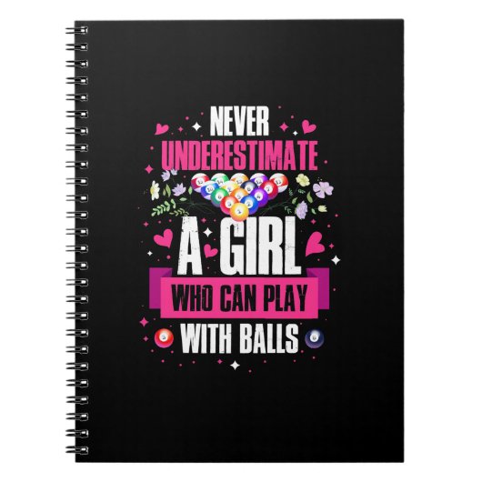 Billiards speler dit meisje kan poolmiljarden spel notitieboek (Voorkant)