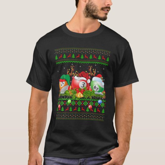 Billiards Sports Lover Xmas Santa Ugly Billiards C T-shirt (Voorkant)