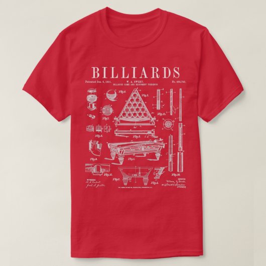 Billiards Table Pool Cue Ball  Patent Drawi T-shirt (Design voorkant)