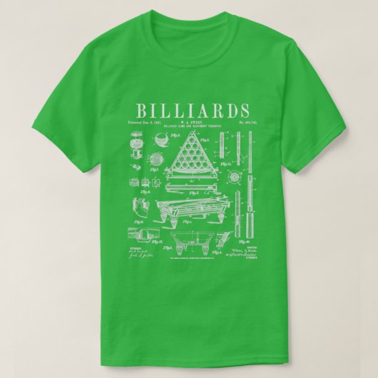 Billiards Table Pool Cue Ball  Patent Drawi T-shirt (Design voorkant)