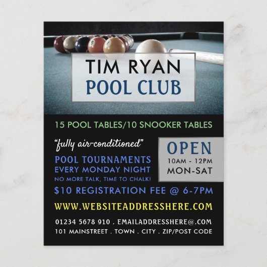 Billiards Table, Pool, Snooker Club Adverteren Flyer (Voorkant)