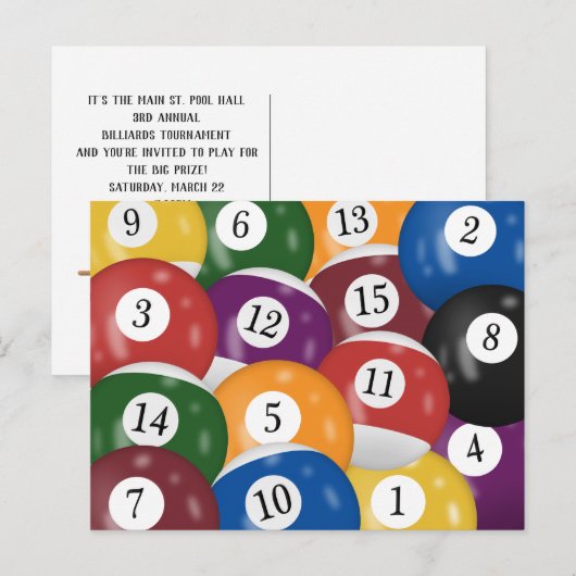 Billiards Tournament Event Briefkaart (Voorkant / Achterkant)