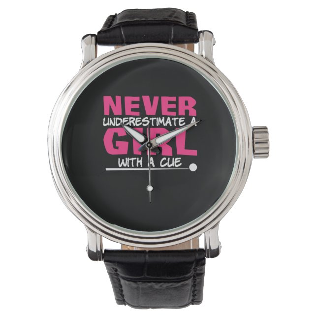 Billiardspeler | Pool Billiards Girl met ue Horloge (Voorkant)