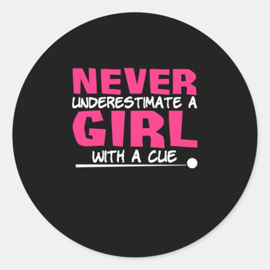 Billiardspeler | Pool Billiards Girl met ue Ronde Sticker (Voorkant)