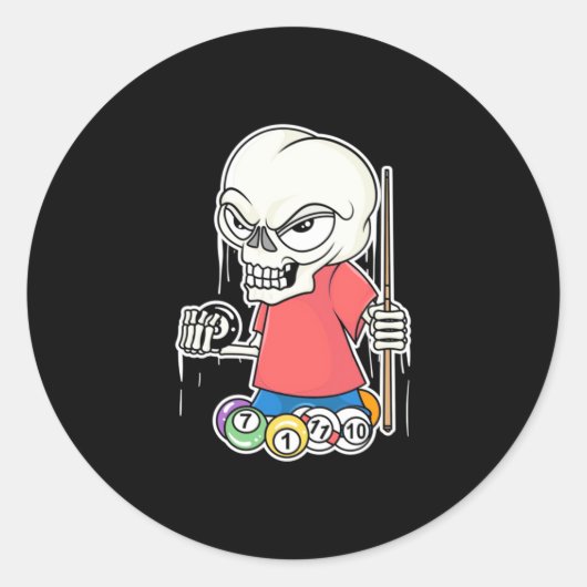 Billiardspeler | Skull Billiard Player Ronde Sticker (Voorkant)