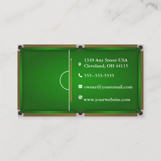 Billiardtabel Visitekaartje (Achterkant)