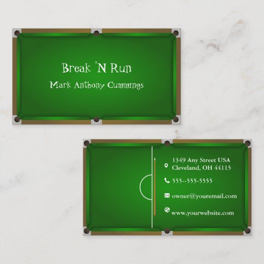 Billiardtabel Visitekaartje (Voorkant / Achterkant)