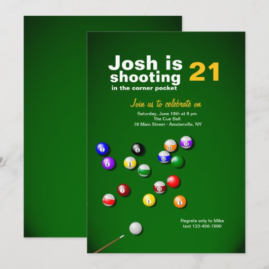 Billiarduitnodiging Kaart (Voorkant / Achterkant)