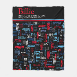 Billie, aangepaste naam die rood blauw zwart betek fleece deken