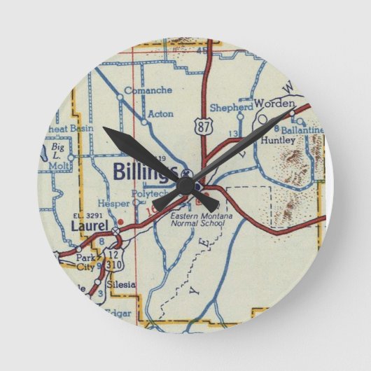 Billings Montana  Map Ronde Klok (Voorkant)