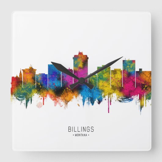 Billings Montana Silhouette Vierkante Klok (Voorkant)