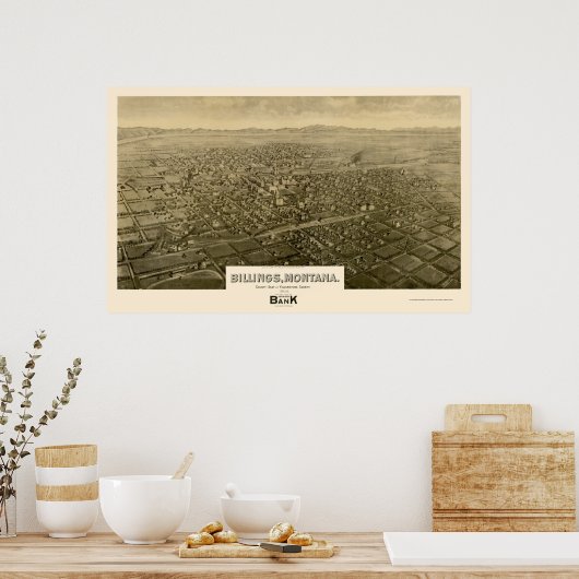 Billings, MT Panorama Map - 1904 Poster (Keuken)