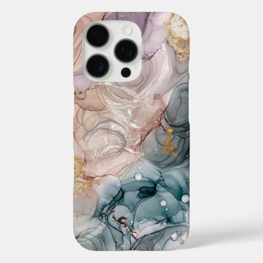 Billowy Swirls Mauve Blauw Gouden iPhone Case (Achterkant)