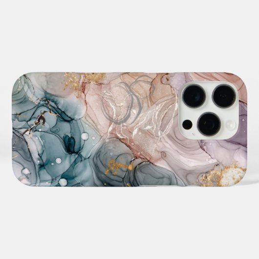 Billowy Swirls Mauve Blauw Gouden iPhone Case (Achterkant (horizontaal))