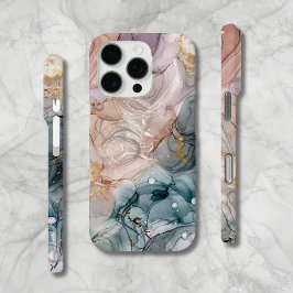 Billowy Swirls Mauve Blauw Gouden iPhone Case