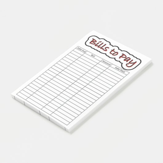Bills om te betalen post-it® notes (Schuin)