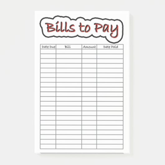 Bills om te betalen post-it® notes (Voorkant)