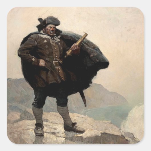 Billy Botten, Treasure Island, door N.C. Wyeth Vierkante Sticker (Voorkant)