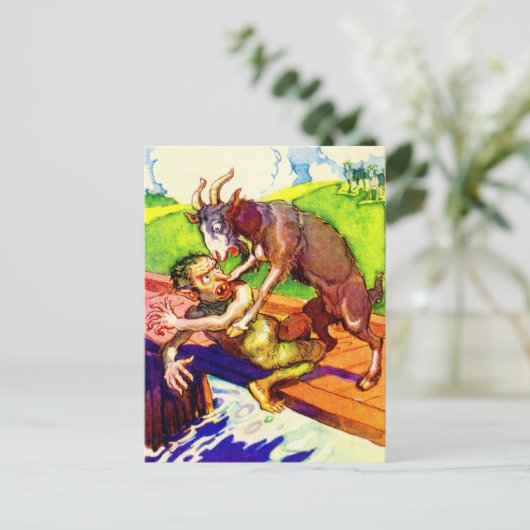 billy geitenkorf en trol briefkaart (Staand voorkant)