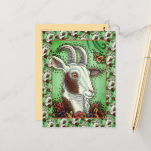 BILLY GOAT EN HERFSTBLADEREN, THANKSGIVING BOERDER BRIEFKAART